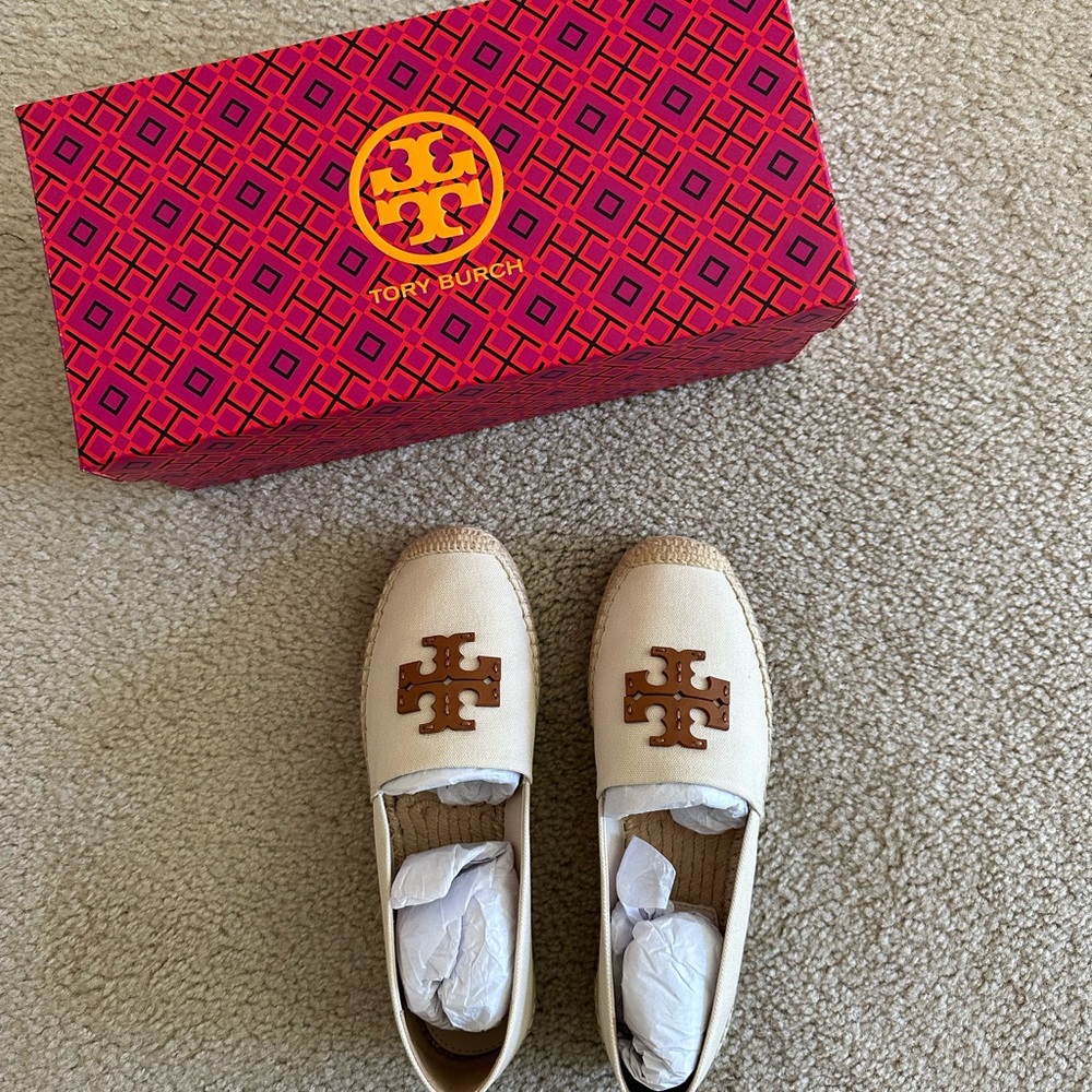 Tory Burch Cream and Brown Espadrilles